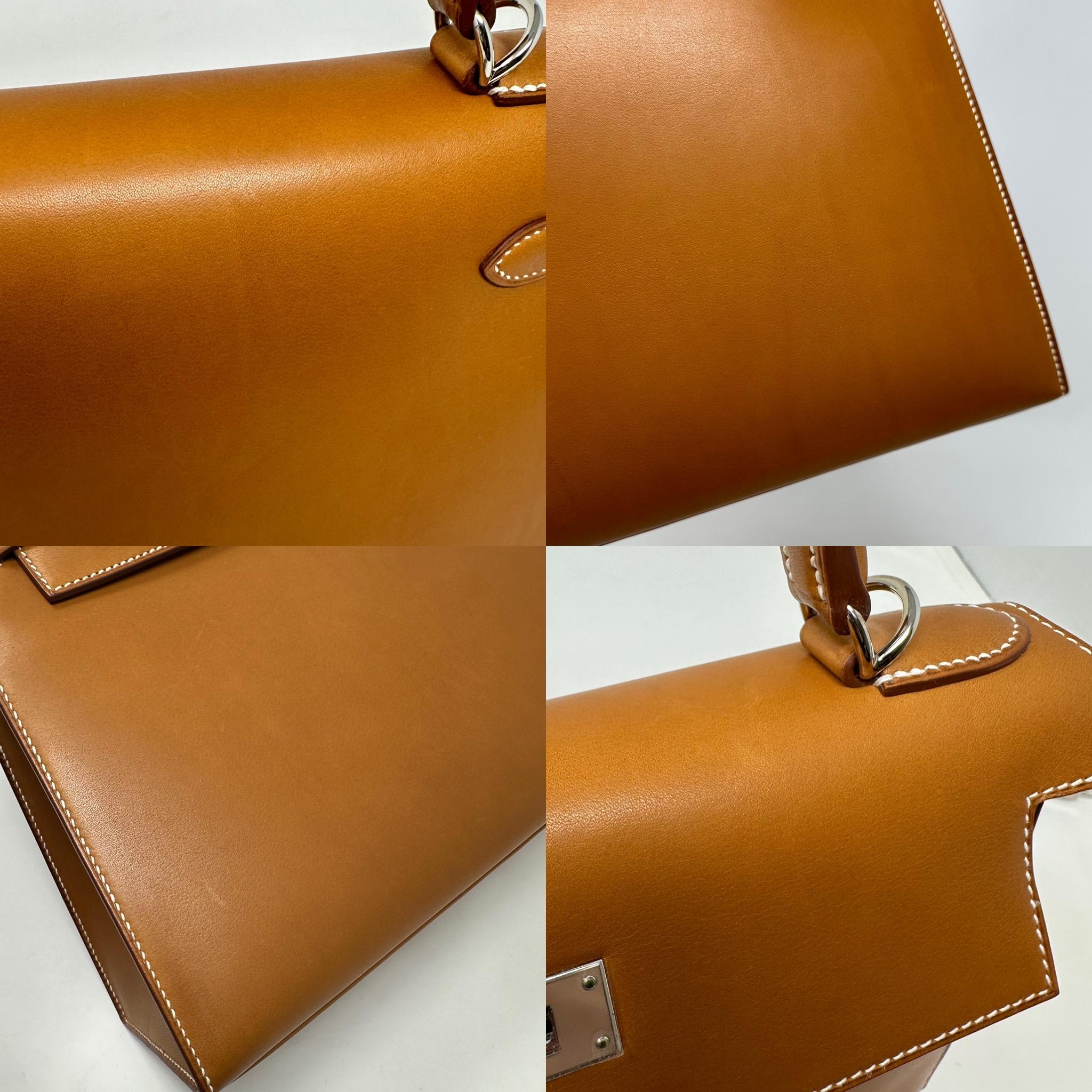 Hermes Kelly 28 Sellier Natural Brown Barenia Leather Palladium Hardware  In Excellent Condition For Sale In Los Angeles, CA