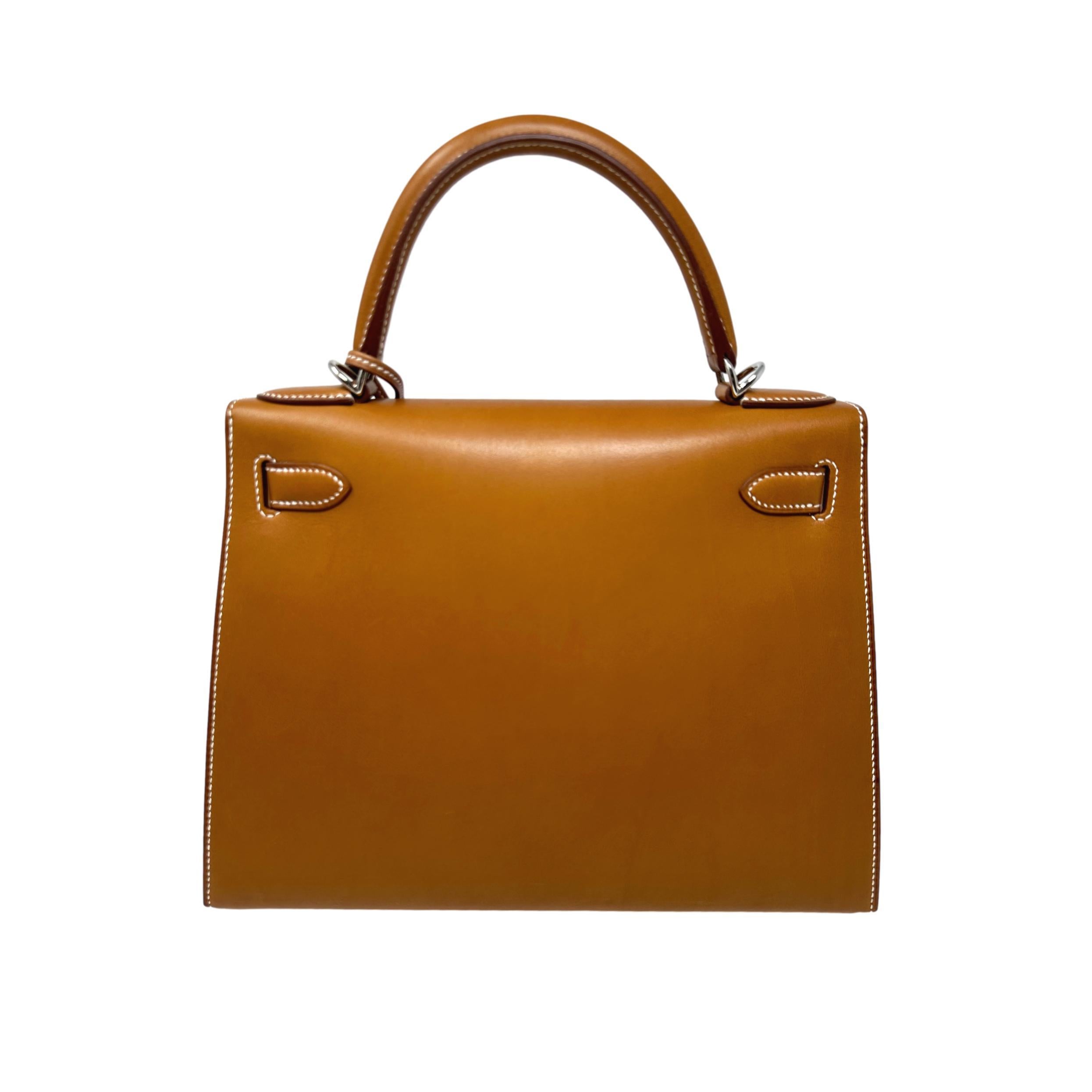 Hermes Kelly 28 Sellier Natural Brown Barenia Leather Palladium Hardware  For Sale 4