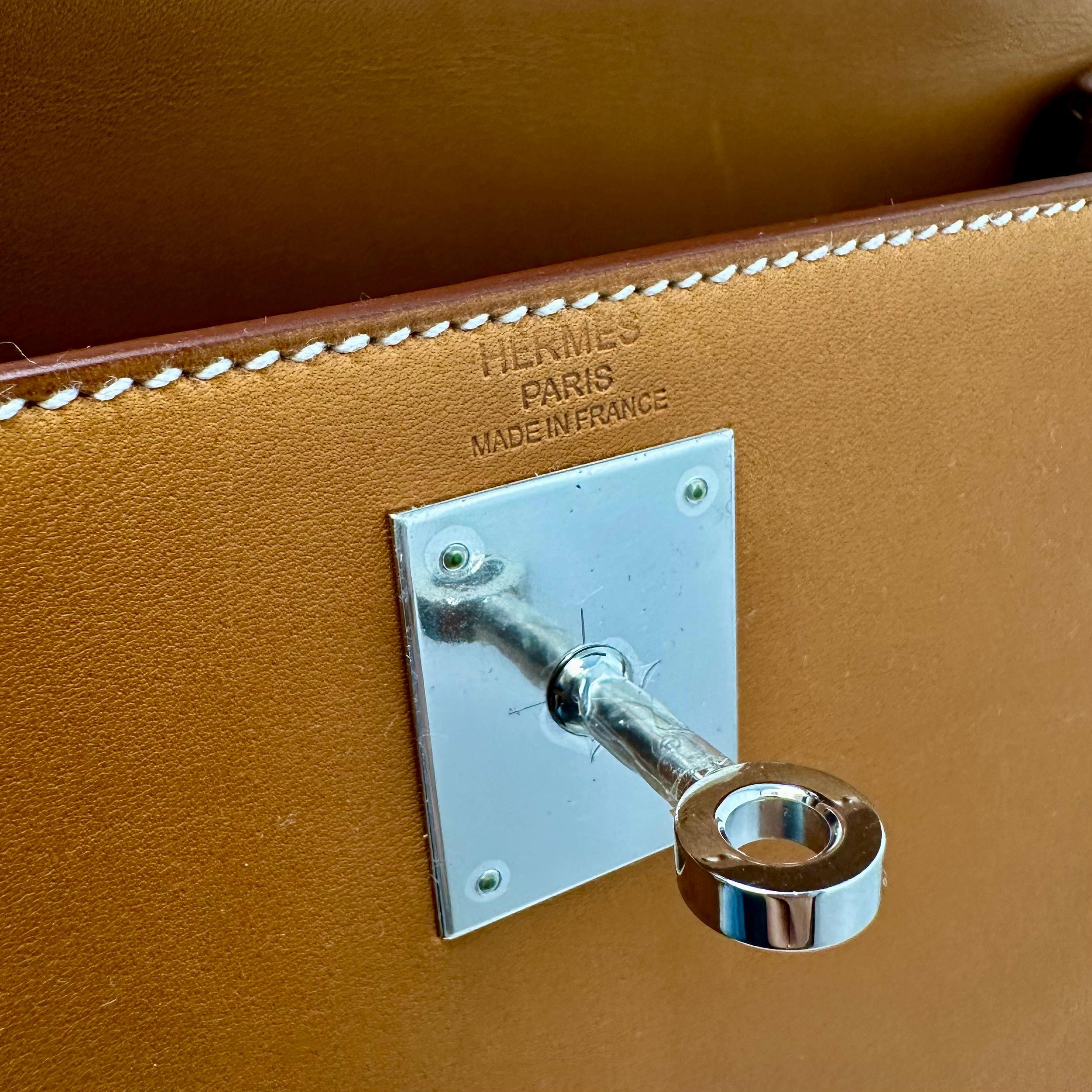 Hermes Kelly 28 Sellier Natural Brown Barenia Leather Palladium Hardware  For Sale 5