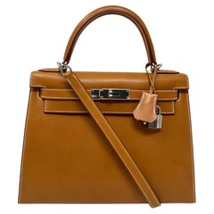 Hermes Kelly 28 Sellier Natural Brown Barenia Leder Palladium Hardware