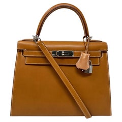 Hermes Kelly 28 Sellier Natural Brown Barenia Leder Palladium Hardware 