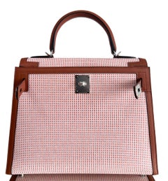 Hermes Kelly 28 Sellier Quadrile Toile Terre Battue Mauve Sylvester NEW RARE