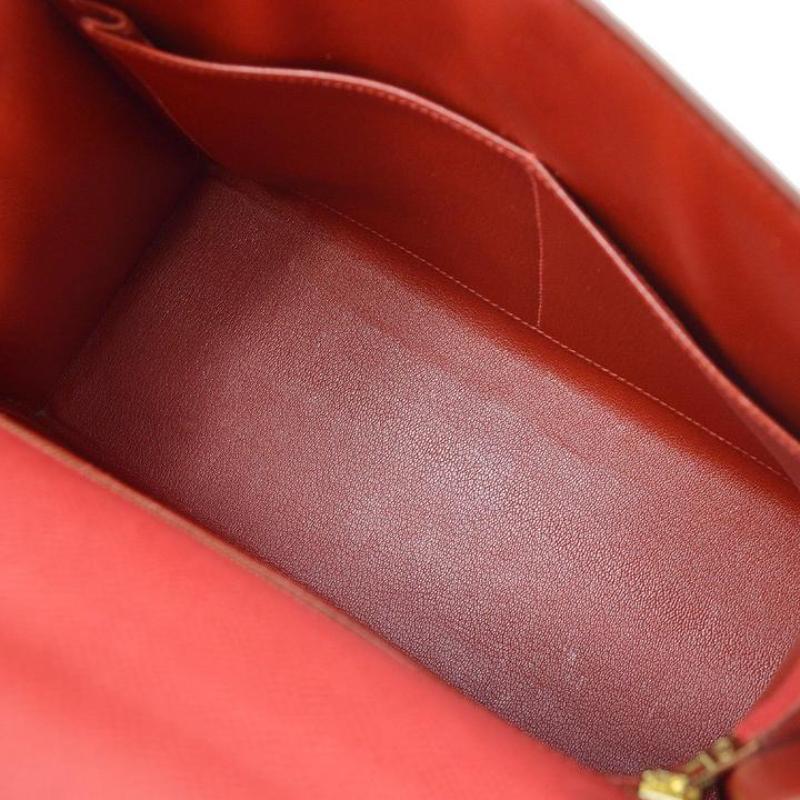 HERMES Kelly 28 Sellier Red Leather Gold Evening Top Handle Bag Shoulder Bag In Good Condition In Chicago, IL