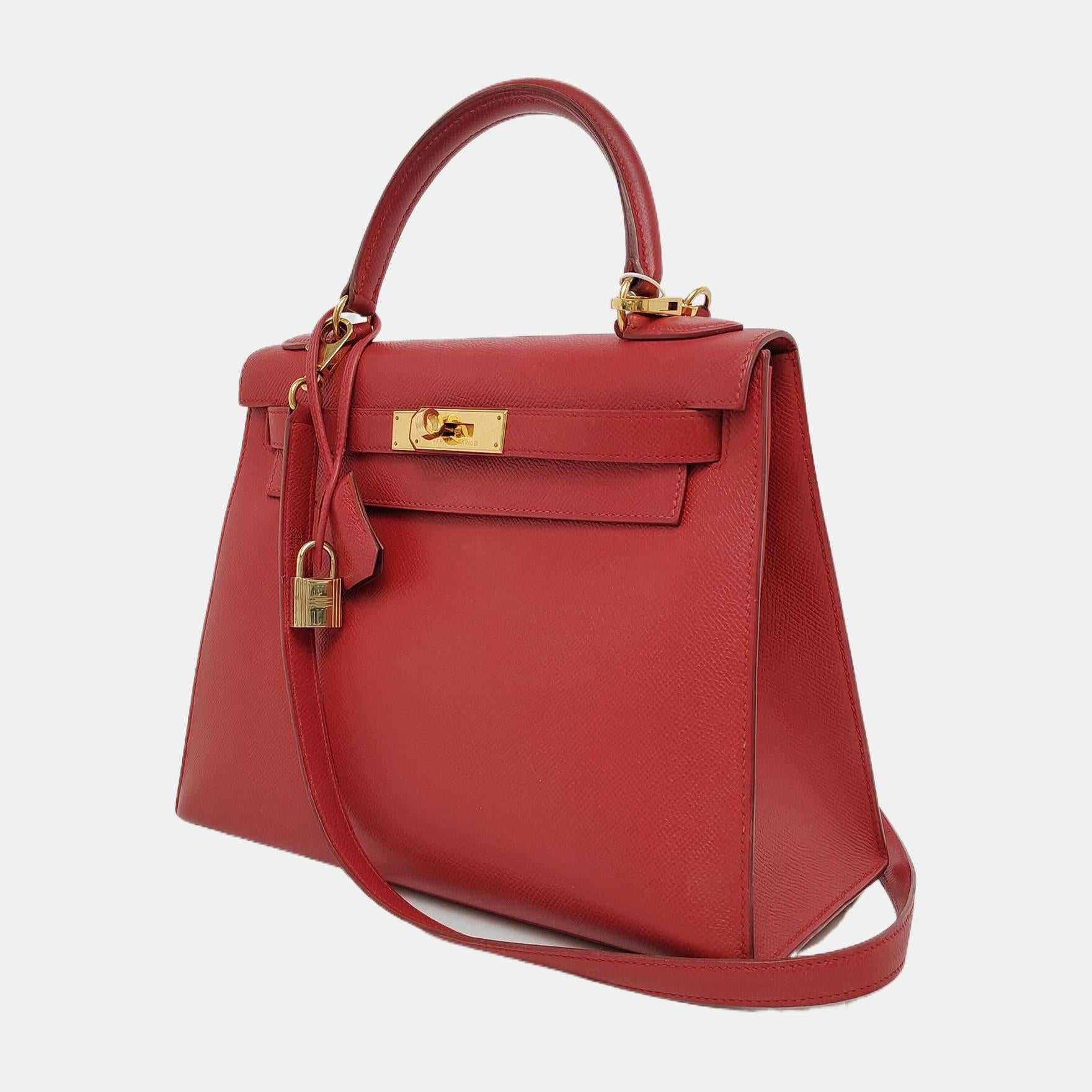 Hermes Kelly 28 Sellier Red Rouge Epsom Leather Gold Hardware 1996 In Good Condition In AUBERVILLIERS, FR
