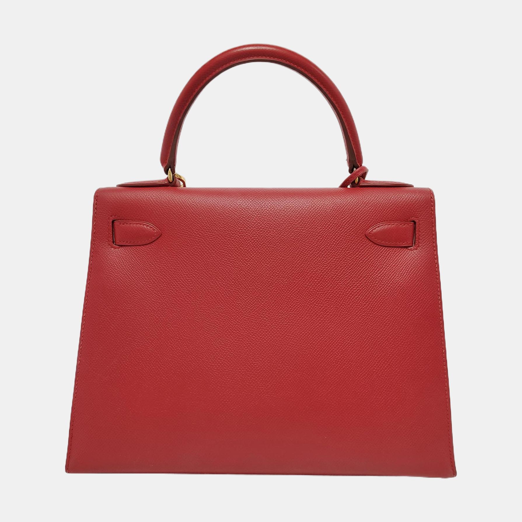 Women's Hermes Kelly 28 Sellier Red Rouge Epsom Leather Gold Hardware 1996