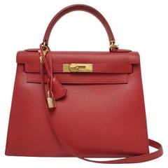Hermes Kelly 28 Sellier Rouge Rouge Epsom Leather Gold Hardware 1996