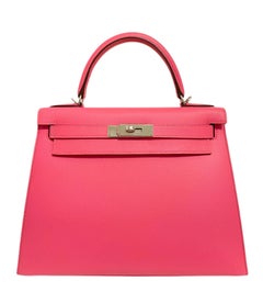 Hermes Kelly 28 Sellier Rose Azalea Azalee Pink Epsom Palladium Hardware
