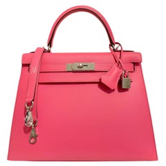 Hermes Kelly 28 Sellier Rose Azalea Azalee Rosa Epsom Palladium Hardware