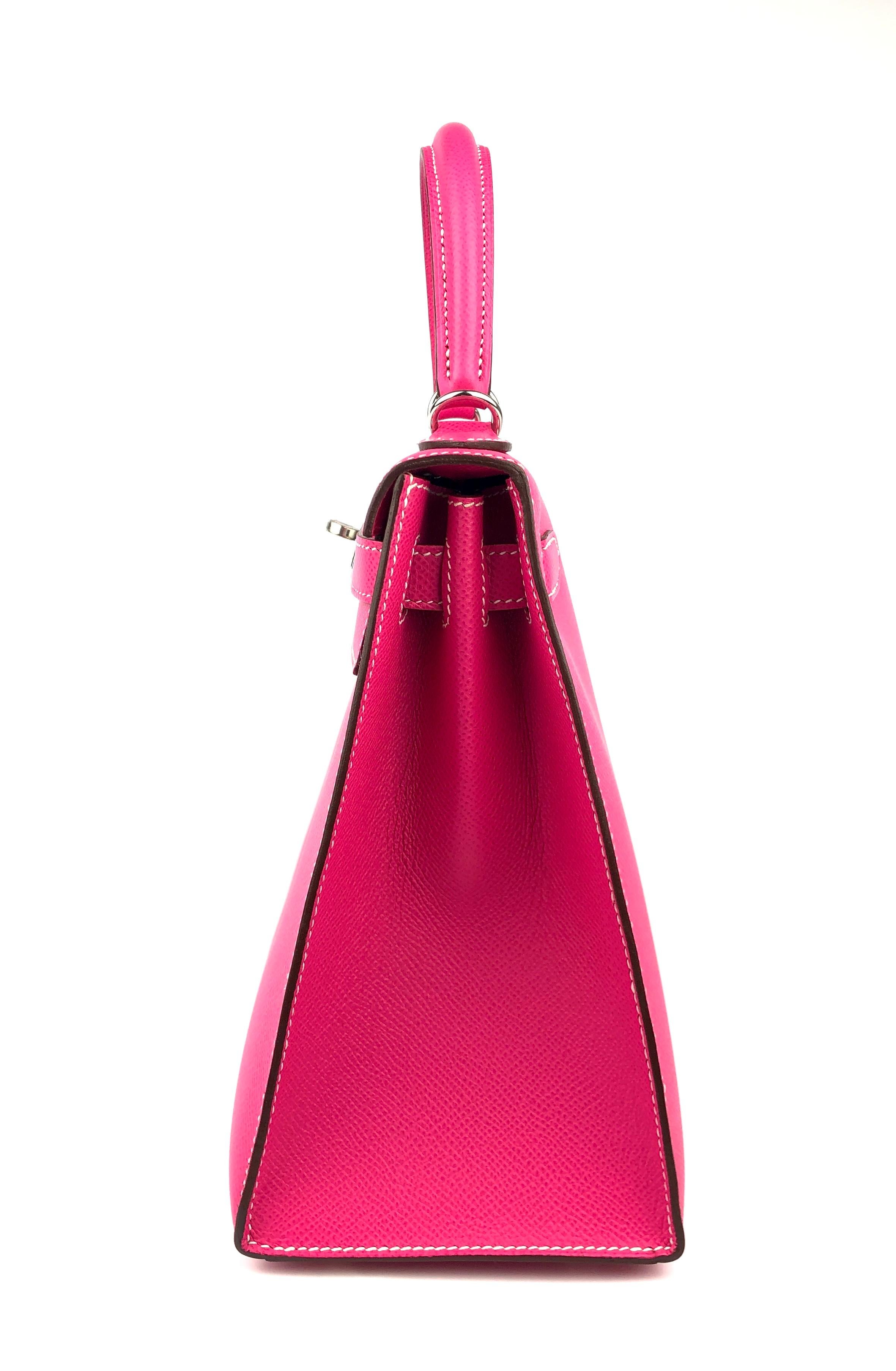 Women's or Men's Hermes Kelly 28 Sellier Rose Tyrien Pink Epsom Leather Palladium Shoulder Bag
