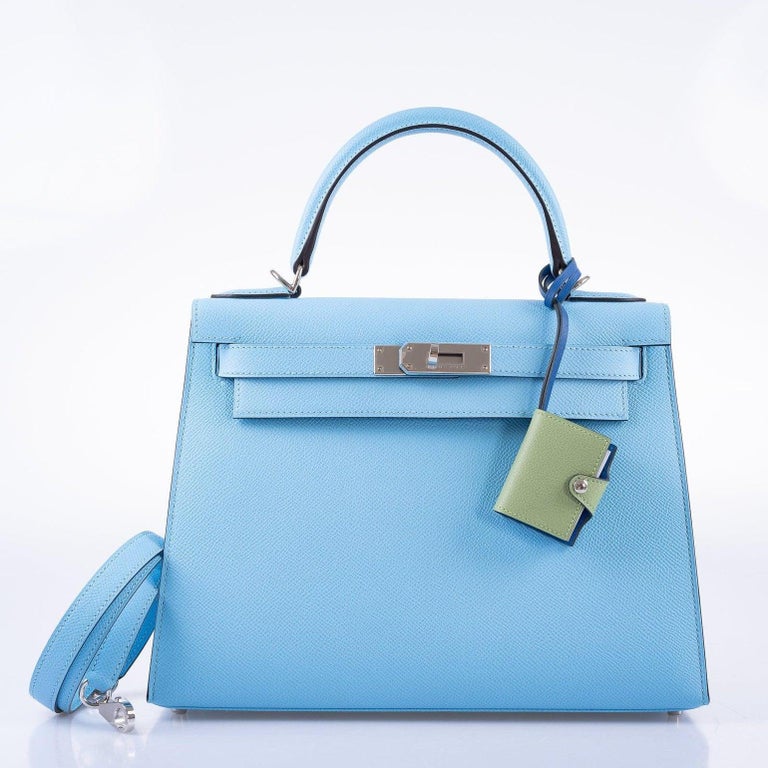 Hermès Kelly 28 Sellier Sky Blue Epsom Palladium Hardware For Sale at  1stDibs