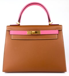 Hermes Kelly 28 Sellier Special Order Gold Rose Azalee Pink Brushed Gold HWR