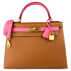 Hermes Kelly 28 Sellier Special Order Gold Rose Azalee Pink Brushed Gold HWR