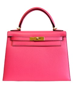 Sellier Sonderanfertigung Rose Azalee Lila Epsom Gold Hardware, Hermès Kelly 28
