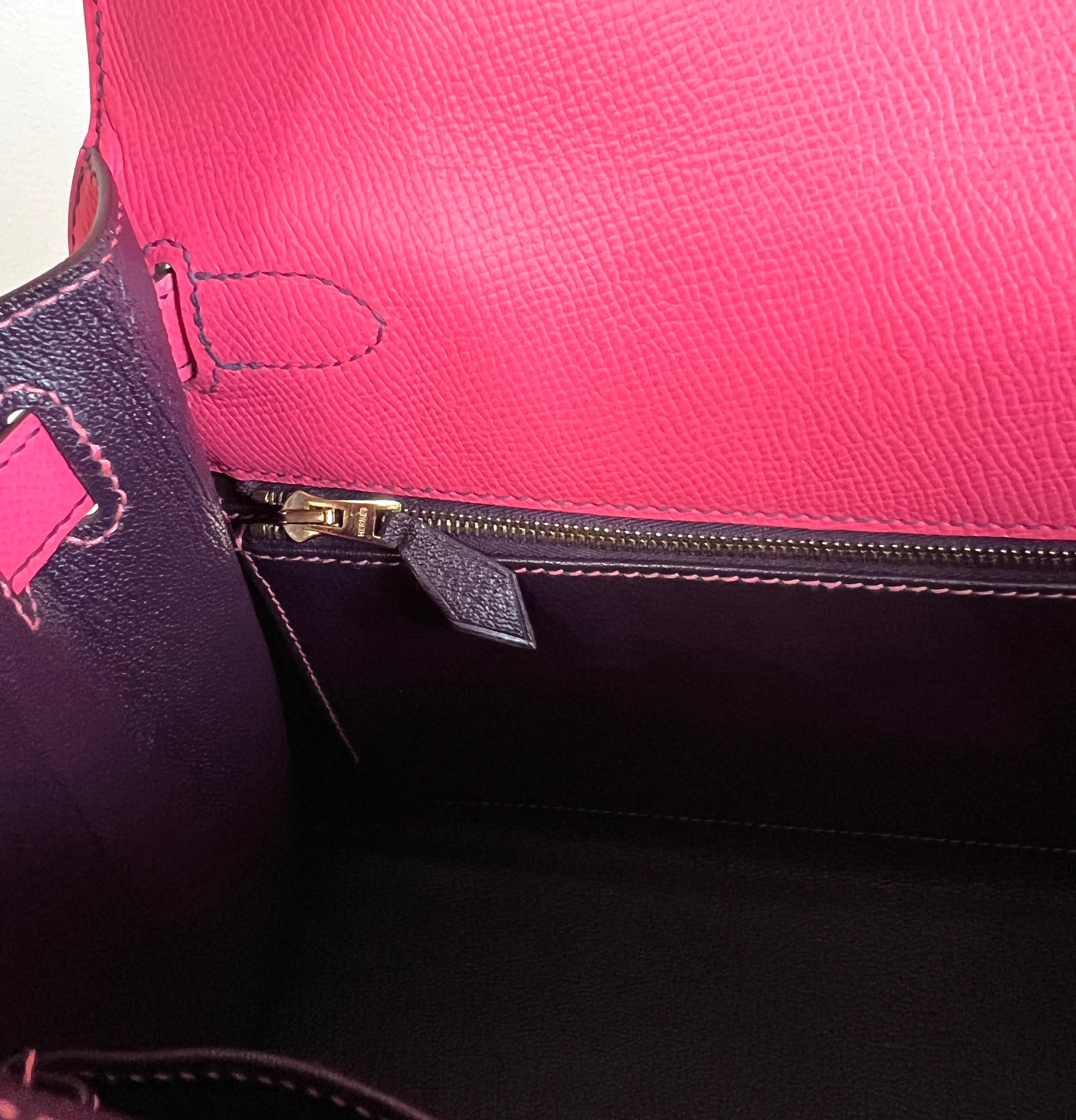 Hermes Kelly 28 Sellier Special Order Rose Azalee Purple Epsom Gold Hardware In New Condition In Miami, FL