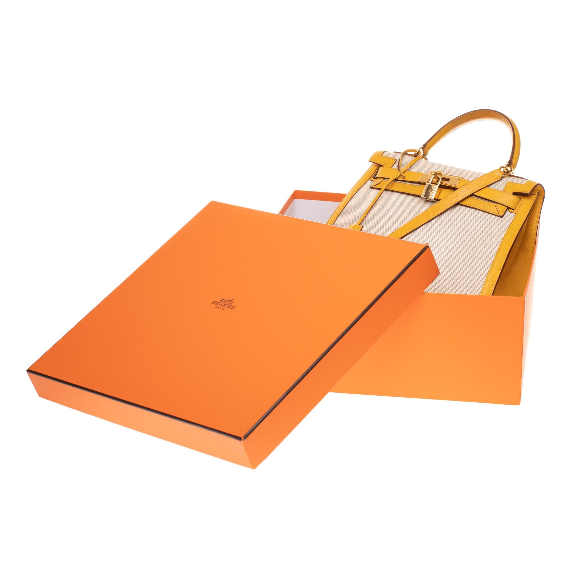 Hermès Kelly 28 sellier strap handbag in canvas & yellow courchevel leather, GHW 2