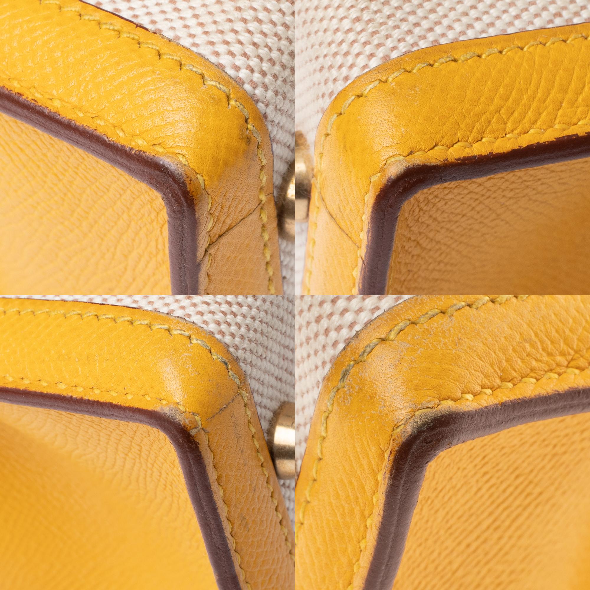 Hermès Kelly 28 sellier strap handbag in canvas & yellow courchevel leather, GHW 1