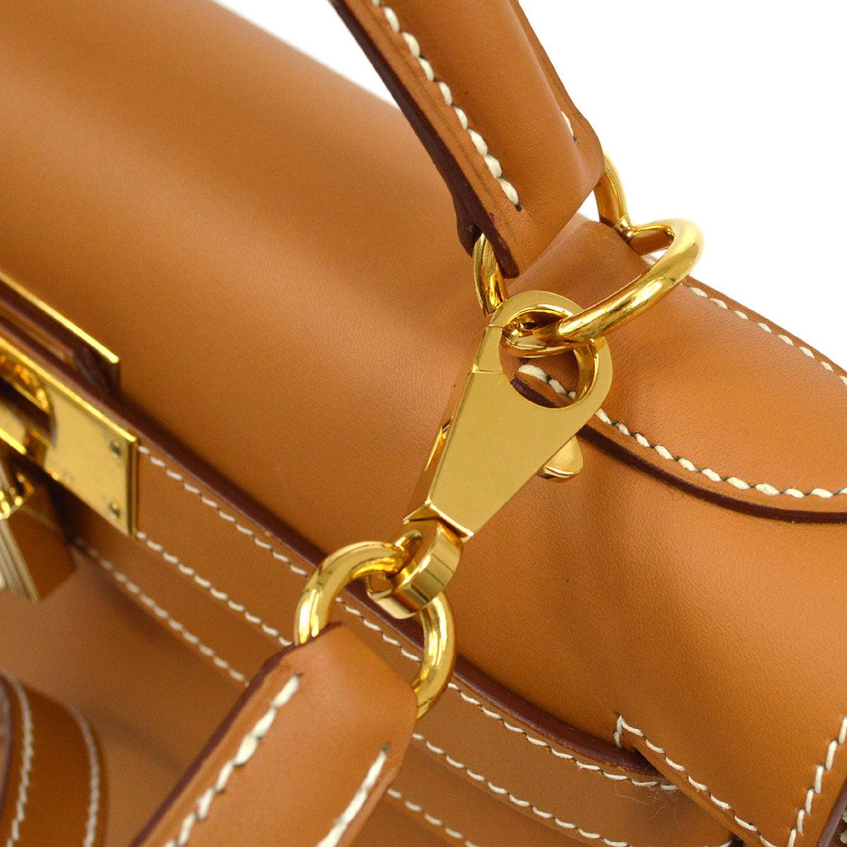 HERMES Kelly 28 Sellier Tan Cognac Chamonix Leather Hardware Top Handle Bag In Excellent Condition In Chicago, IL