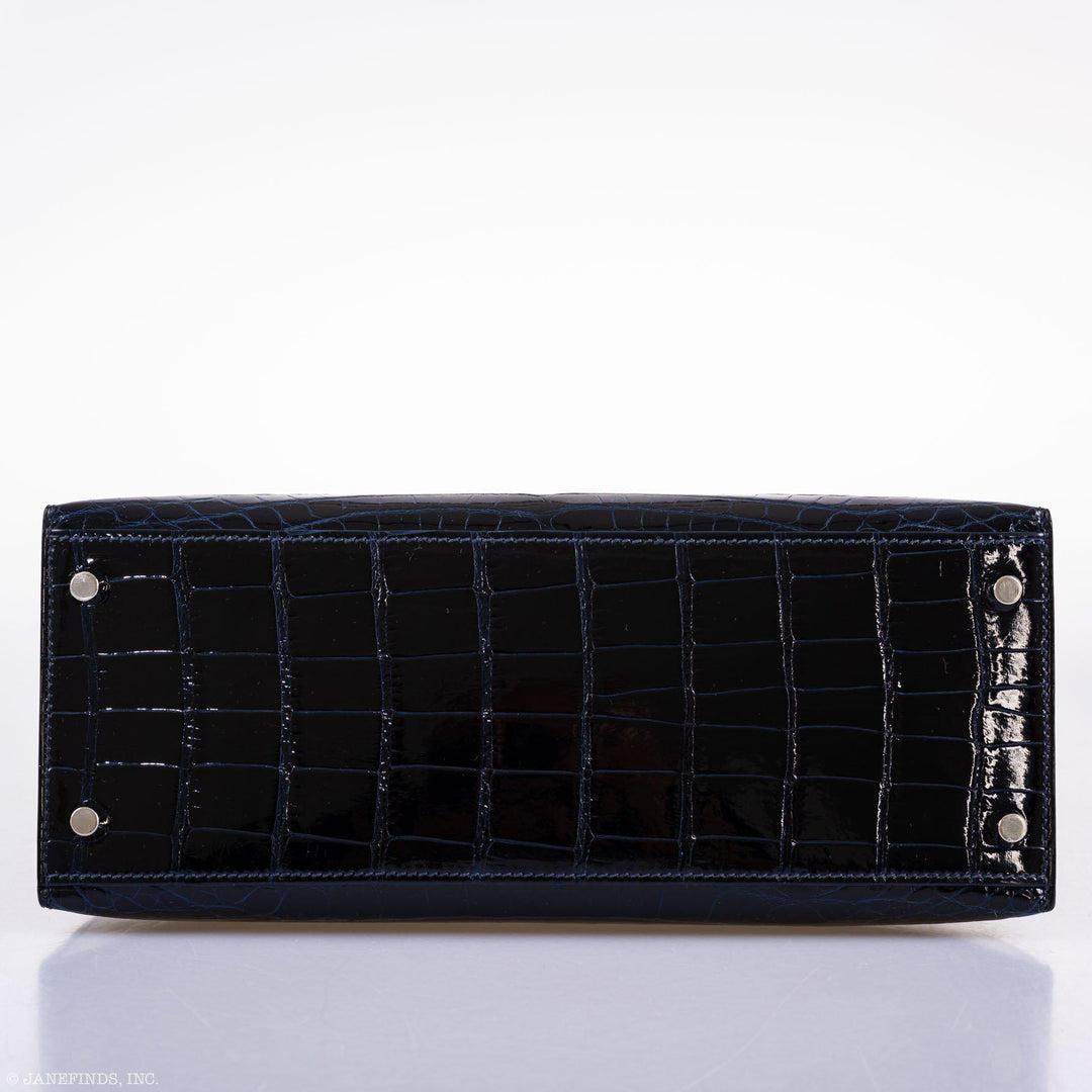 Hermès Kelly 28 Sellier Verso Blue Marine Nilo Crocodile & Rose Scheherazade Bag For Sale 7