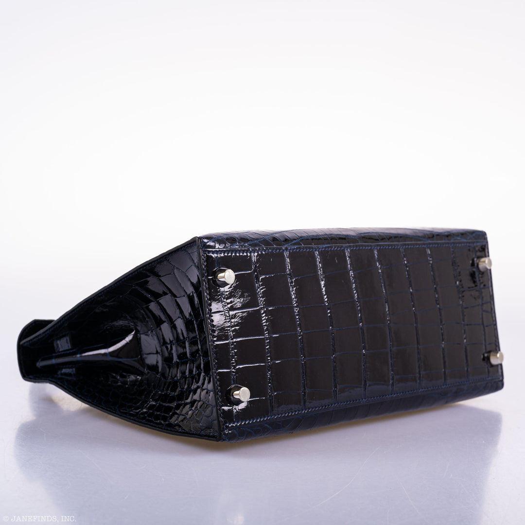 Hermès Kelly 28 Sellier Verso Blue Marine Nilo Crocodile & Rose Scheherazade Bag For Sale 8