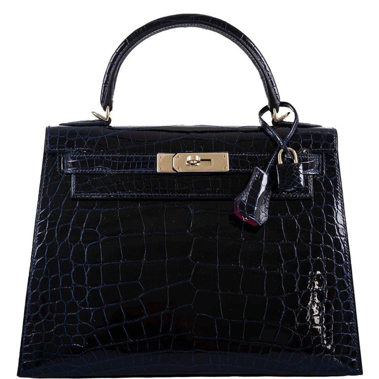 Hermes Birkin Touch 25 Black Togo Shiny Nilo Croc Rose Gold Hardware Handbag