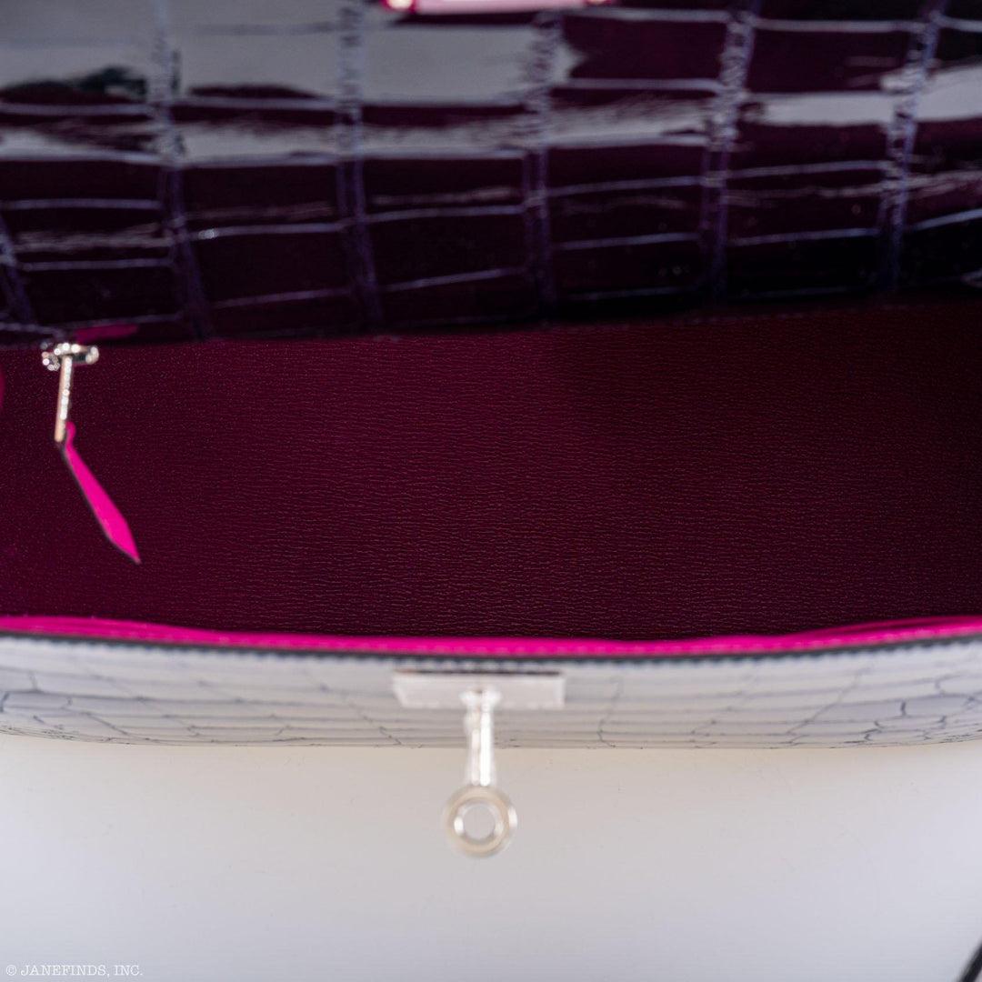 Hermès Kelly 28 Sellier Verso Blue Marine Nilo Crocodile & Rose Scheherazade Bag For Sale 15