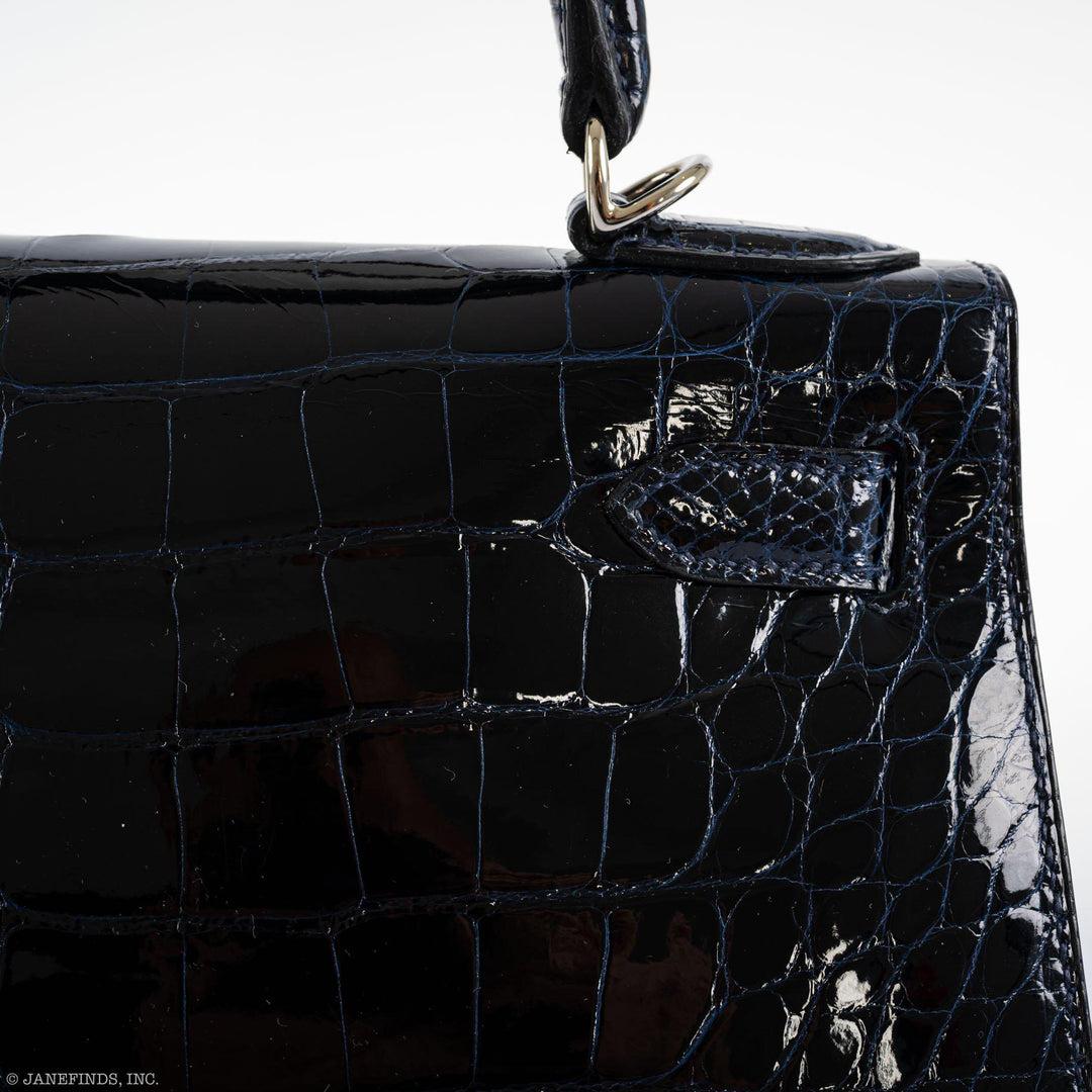 Hermès Kelly 28 Sellier Verso Blue Marine Nilo Crocodile & Rose Scheherazade Bag For Sale 1