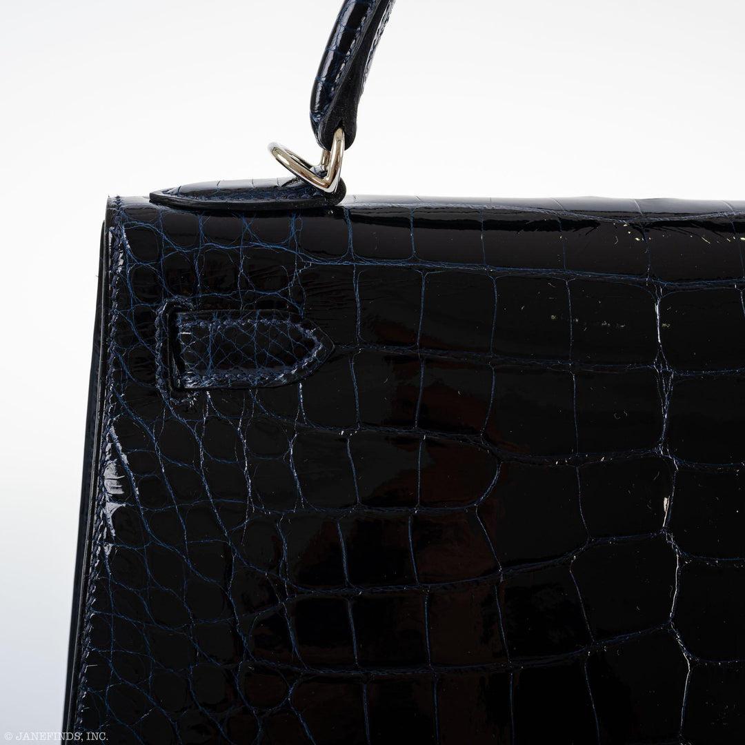 Hermès Kelly 28 Sellier Verso Blue Marine Nilo Crocodile & Rose Scheherazade Bag For Sale 2