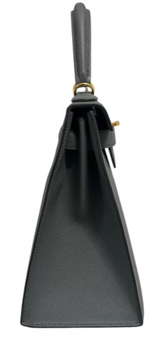 Hermes Kelly 28 Sellier Vert Amande Gray Green Epsom Leather Gold Hardware RARE