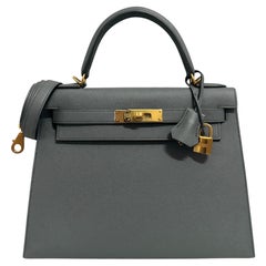 Hermes Kelly 28 Sellier Vert Amande Grau Grün Epsom Leder Gold Hardware RARE