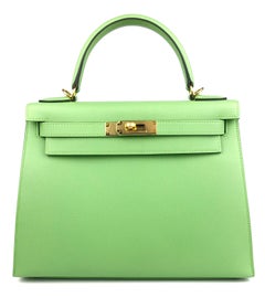 Hermes Kelly 28 Sellier Vert Criquet Green Epsom Leather Gold Hardware