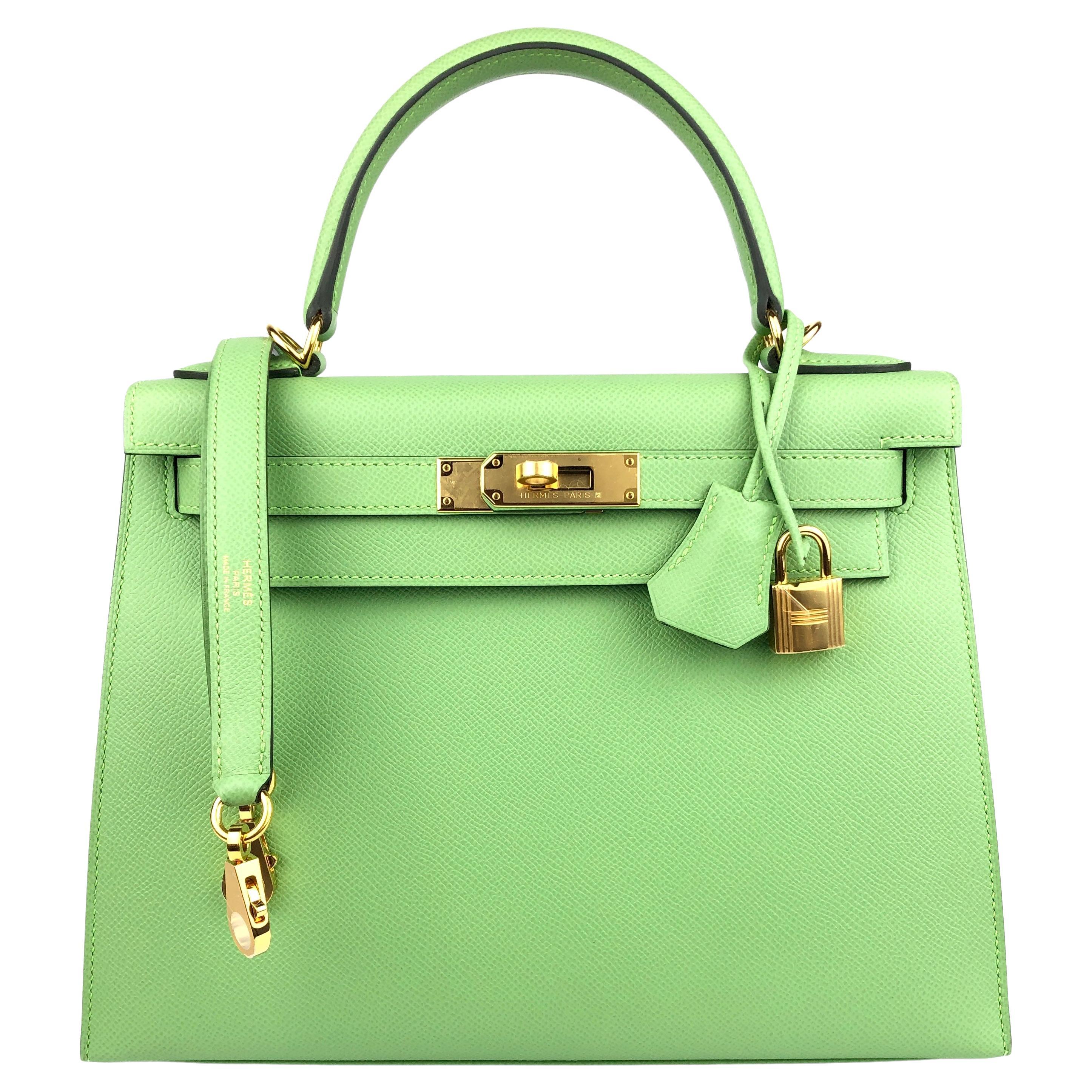 Hermes Kelly Handbag Vert Criquet Epsom with Gold Hardware 28 Green