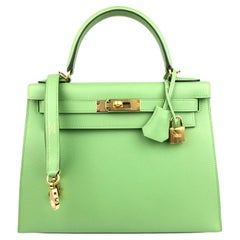 HERMES green Vert Cypress leather and crocodile KELLY 28 TOUCH Bag w Gold  For Sale at 1stDibs