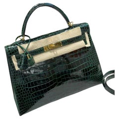 Hermes Kelly 28 Sellier Vert Fonce Shiny Niloticus Crocodile