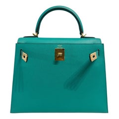 Hermes Kelly 28 Sellier Vert Verone Grün Epsom Leder Gold Umhängetasche