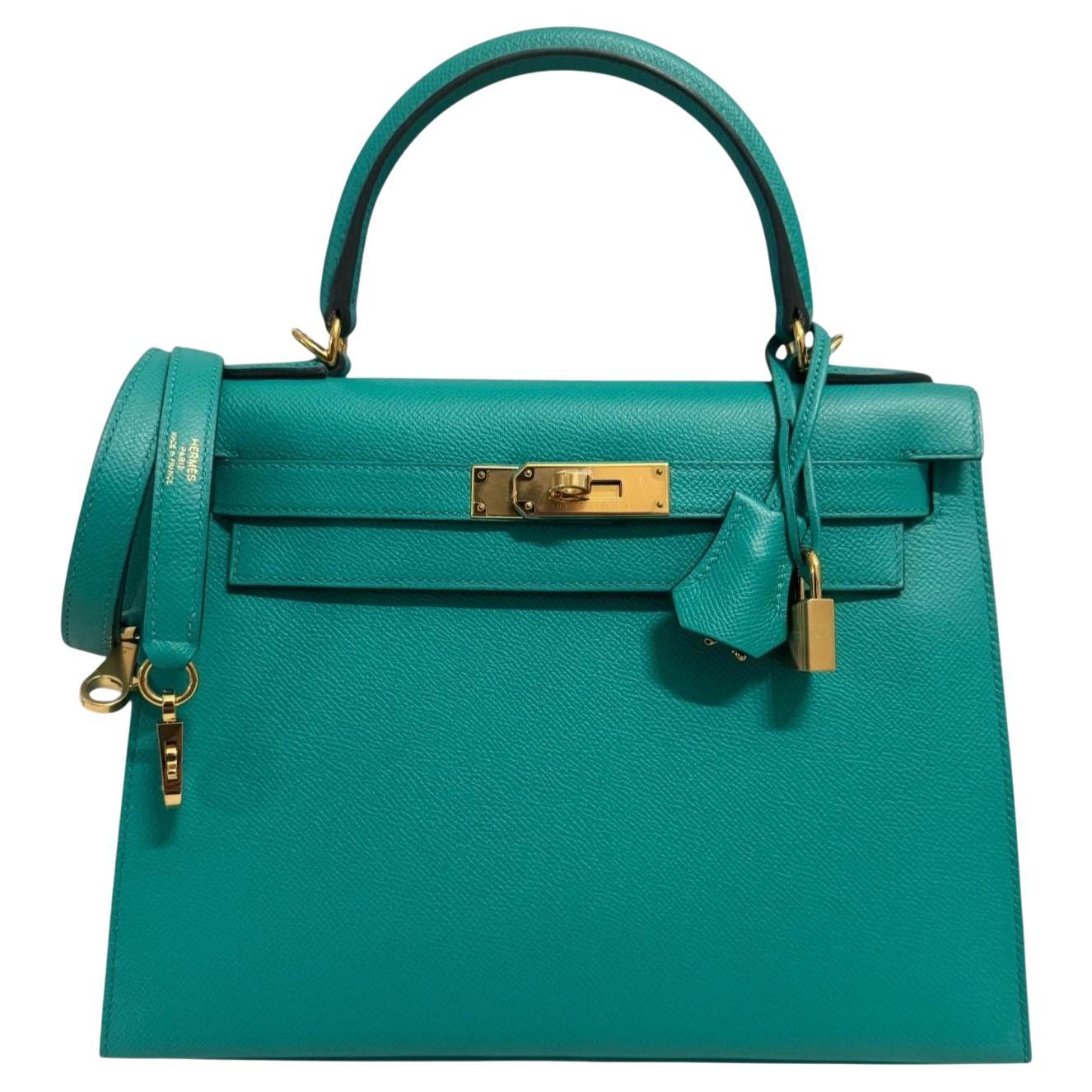 Hermes Kelly 28 Sellier Vert Verone Green Epsom Leather Gold Shoulder Bag