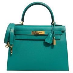 Hermes Kelly 28 Sellier Vert Verone Grün Epsom Leder Gold Umhängetasche