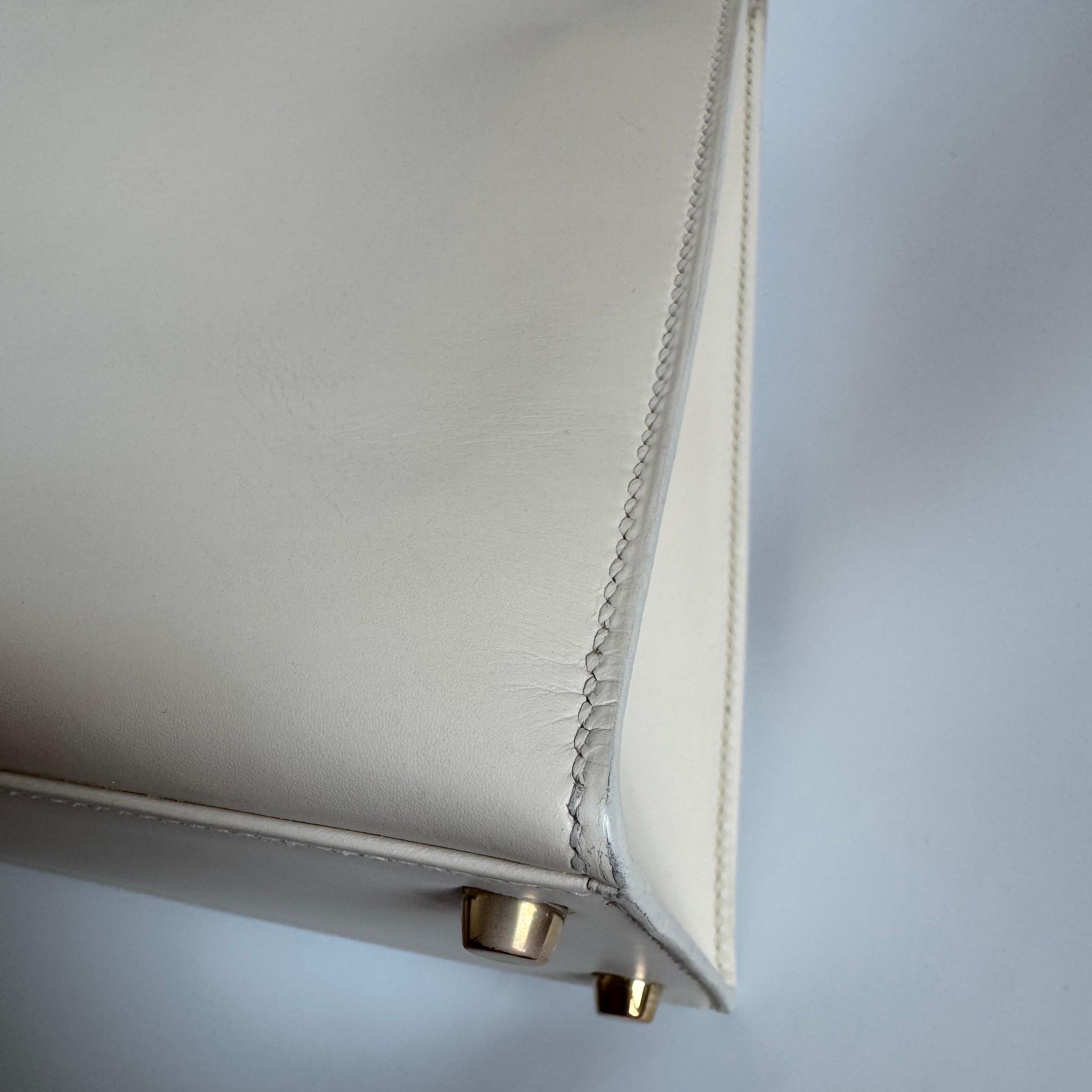 Hermes Kelly 28 Sellier Vintage Weiß Box Leder Gold Hardware 1996 im Angebot 5