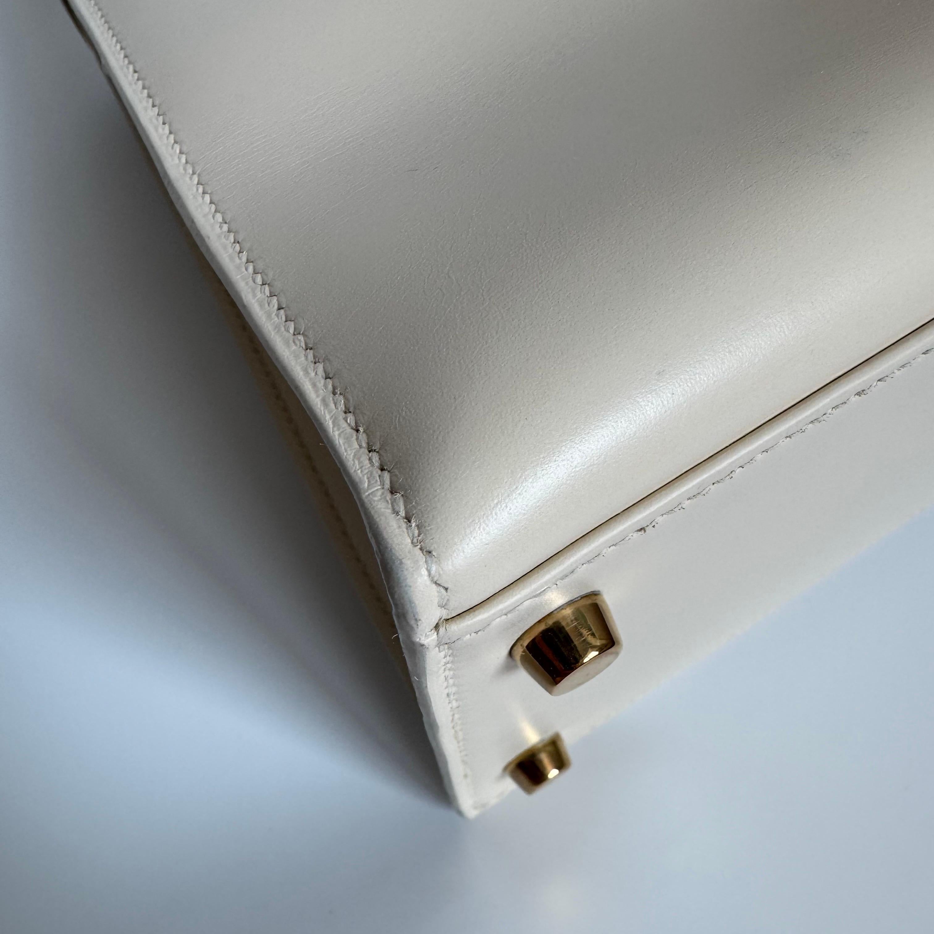 Hermes Kelly 28 Sellier Vintage Weiß Box Leder Gold Hardware 1996 im Angebot 14