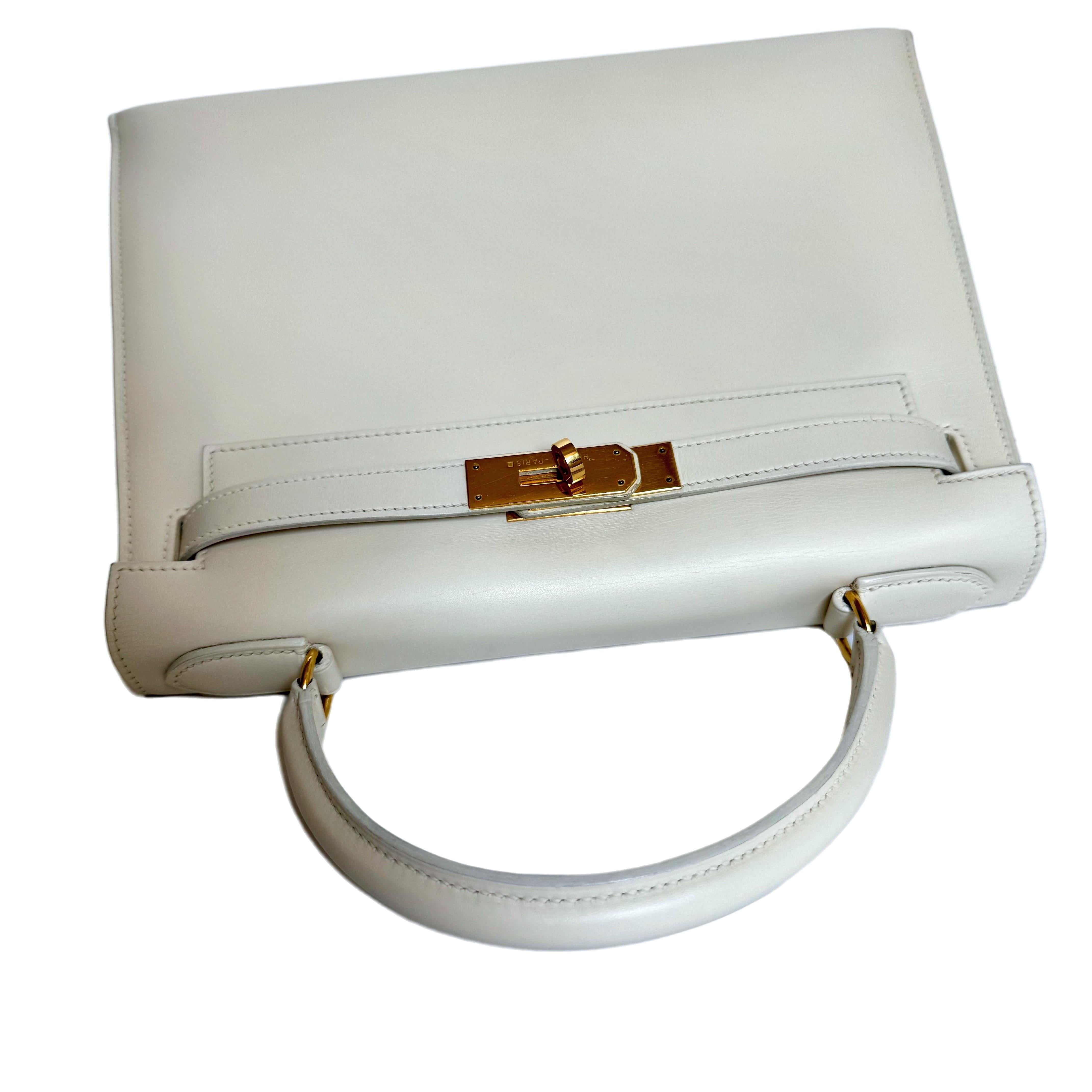 Hermes Kelly 28 Sellier Vintage Weiß Box Leder Gold Hardware 1996 Damen im Angebot