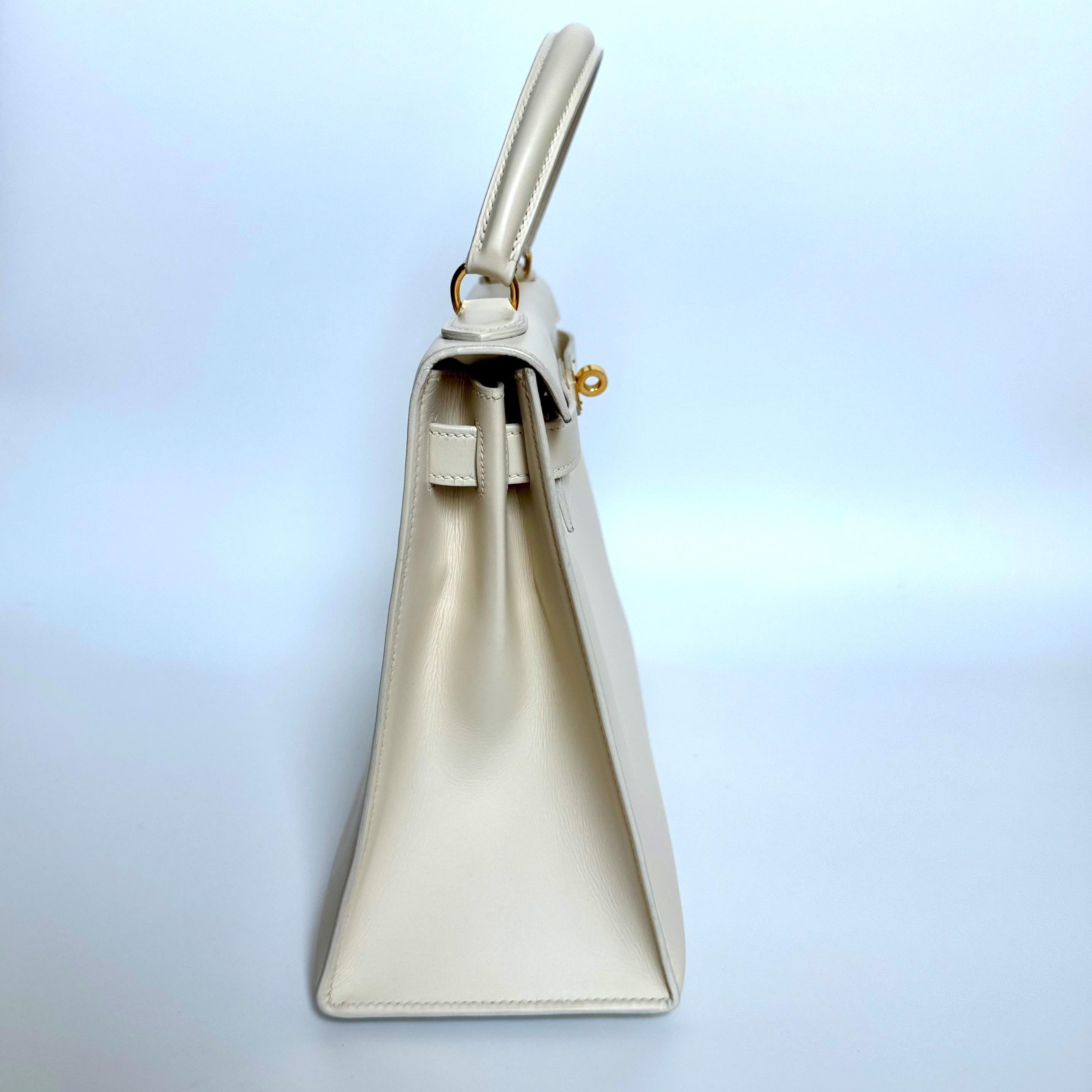 Hermes Kelly 28 Sellier Vintage Weiß Box Leder Gold Hardware 1996 im Angebot 2