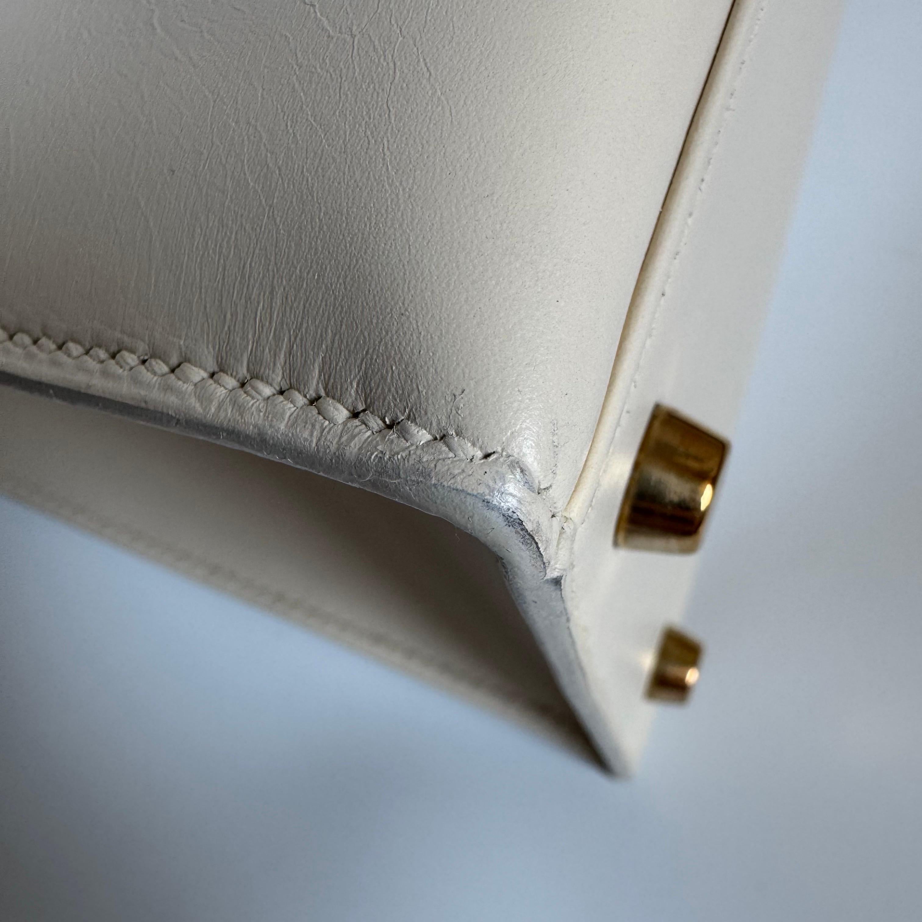 Hermes Kelly 28 Sellier Vintage Weiß Box Leder Gold Hardware 1996 im Angebot 3