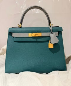 Hermes Kelly 28 special order Malachite and Gris Mouette bag