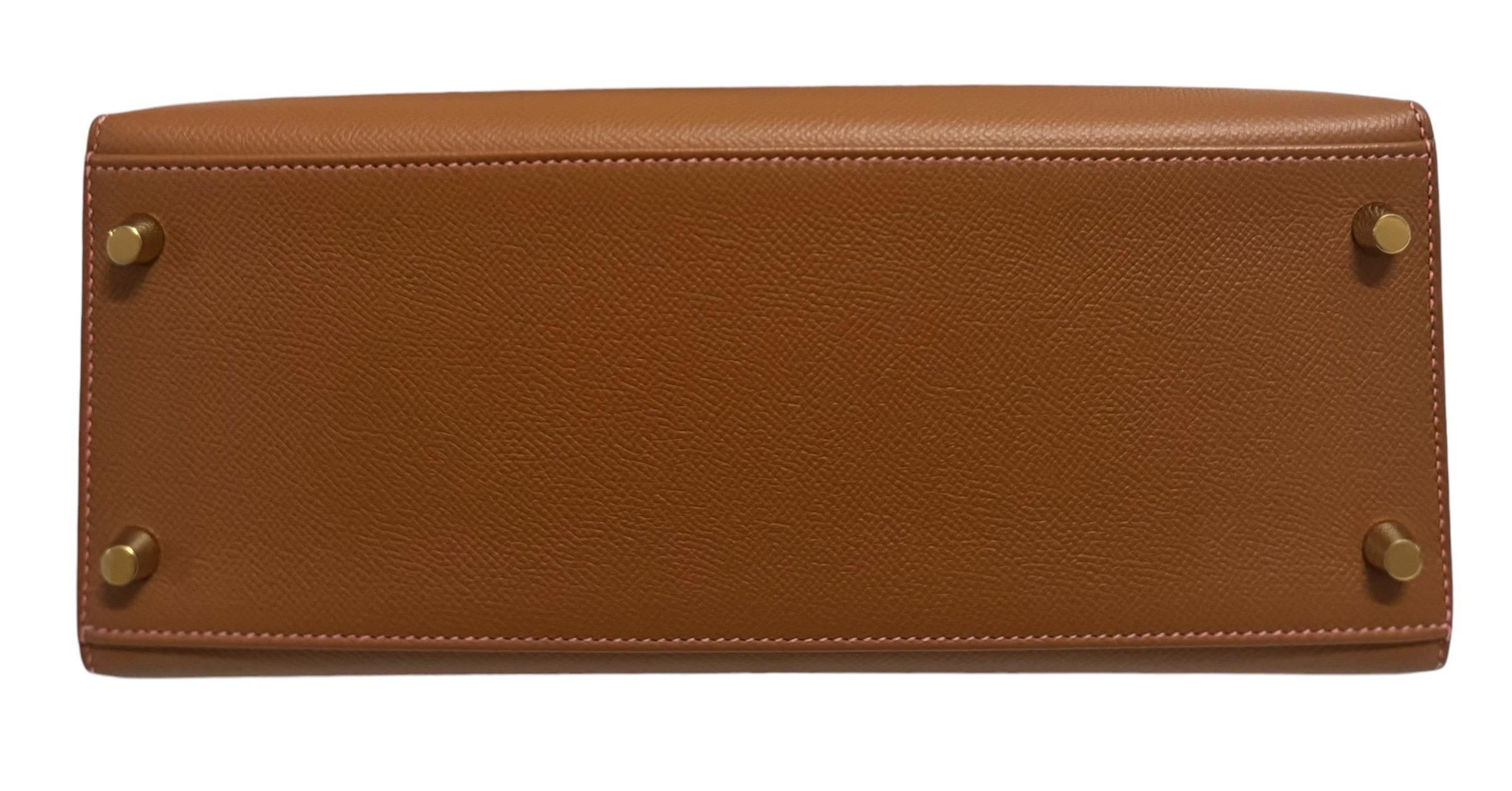 Women's or Men's Hermes Kelly 28 special order Sellier Gold with Rose Azalea pink Epsom Leather