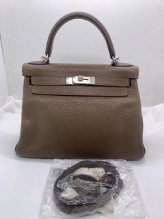 Hermes Kelly 28 Togo Leather Gray Palladium Hardware Stamp R France Bag
