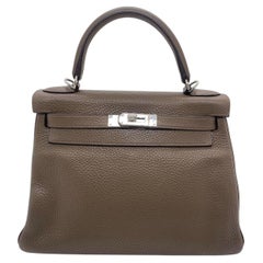 Hermes Kelly 28 Togo Leather Gray Palladium Hardware Stamp R France Bag