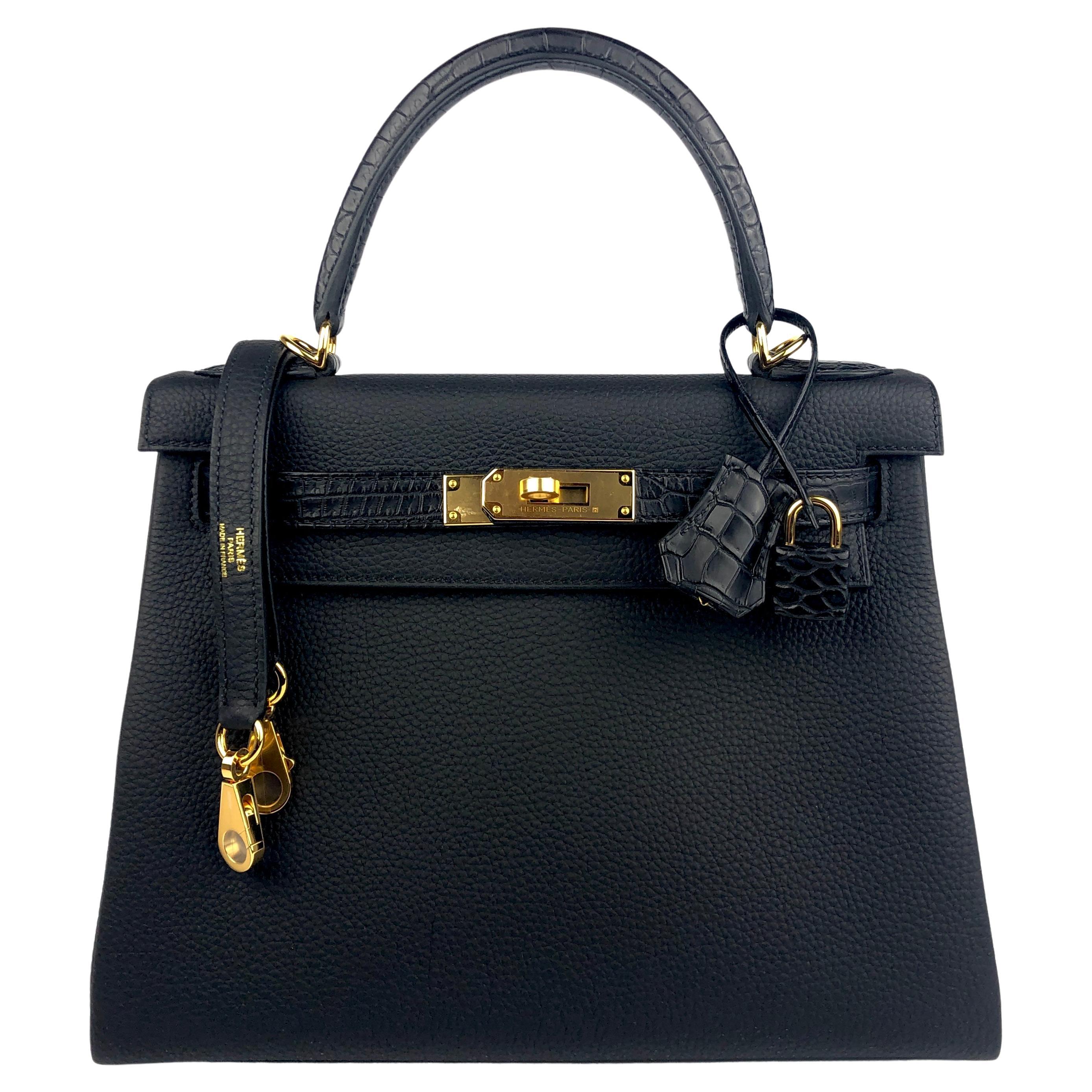 Hermes Kelly 28 Touch Black Leather and Matte Alligator