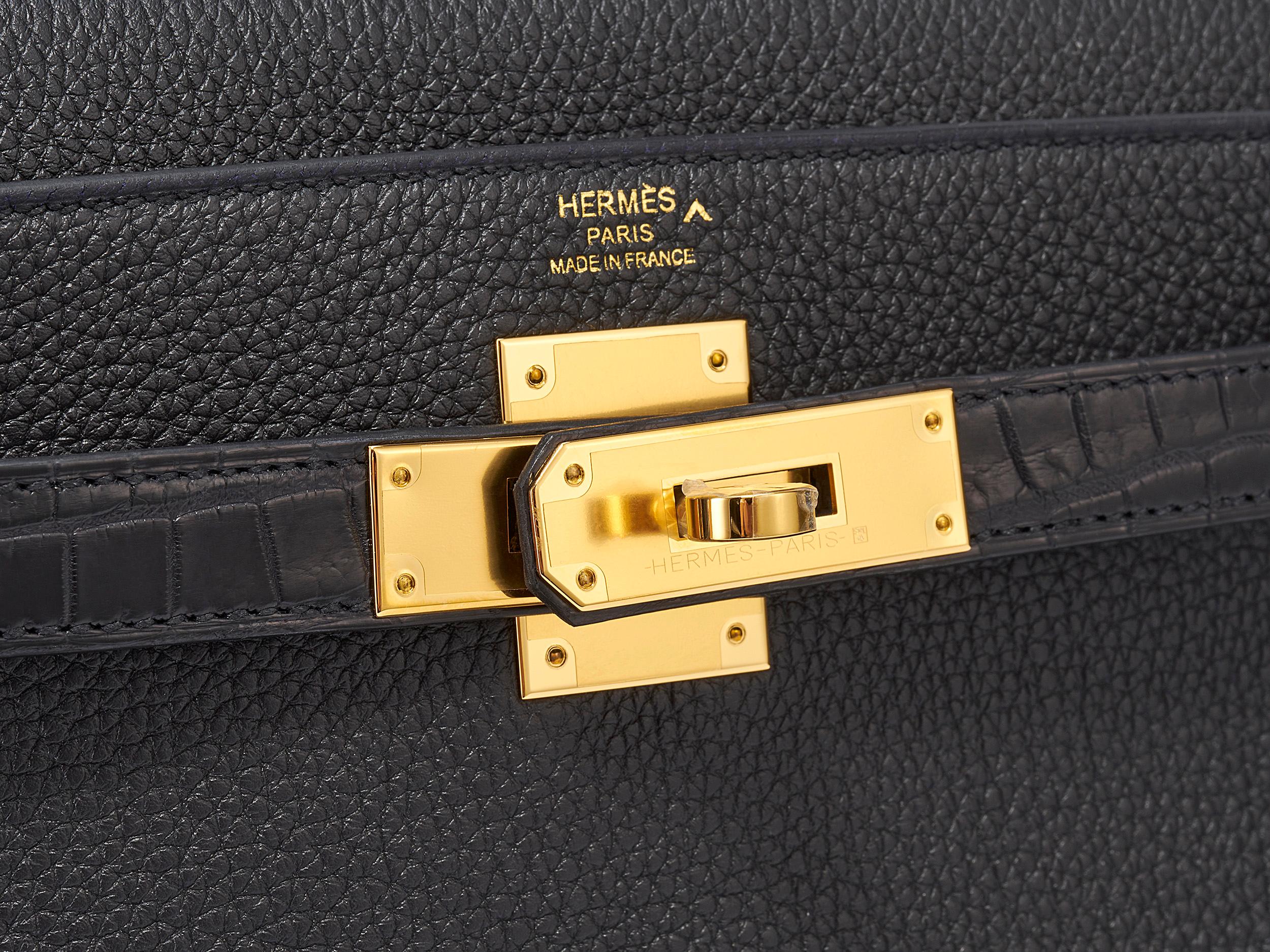 Hermès Kelly 28 Touch Noir/Alligator noir Quincaillerie or Unisexe en vente
