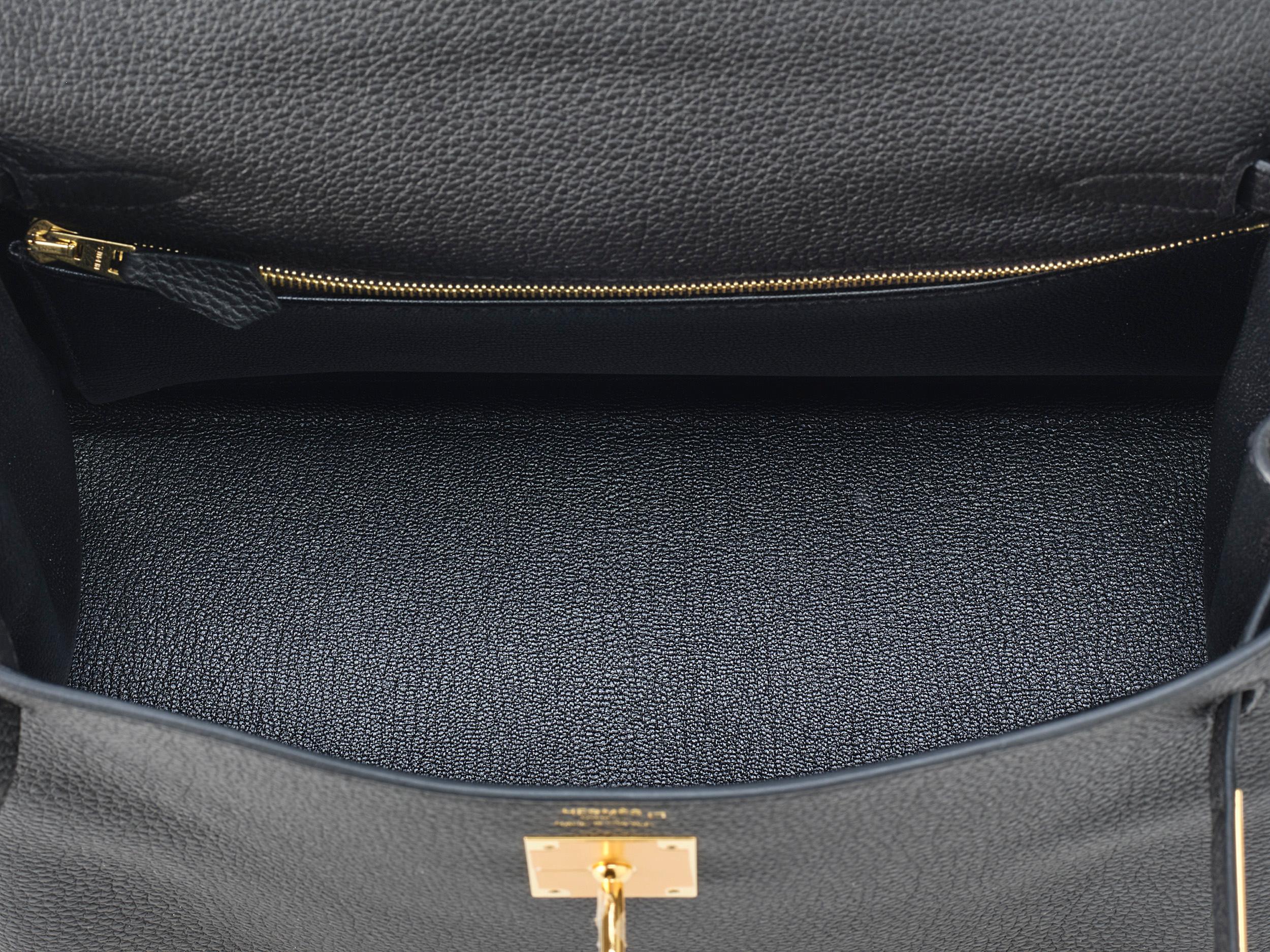 Hermès Kelly 28 Touch Noir/Schwarz Alligator Gold Hardware im Angebot 4