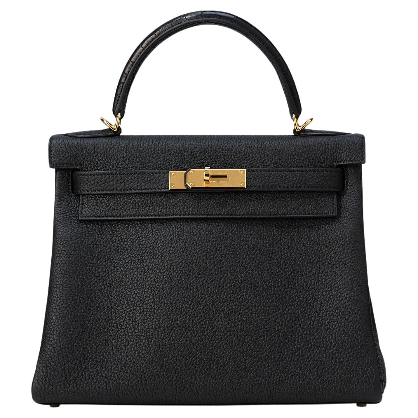 Hermès Kelly 28 Touch Noir/Schwarz Alligator Gold Hardware