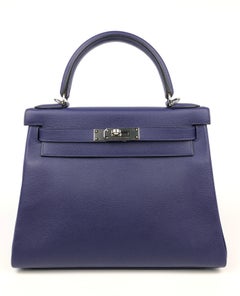 Hermes Kelly 28 Verso Blue Encre Magnolia Pink Palladium Hardware